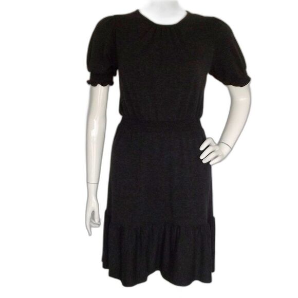 LOFT Dresses & Skirts - LOFT Dress, XS, Charcoal Gray Heathered Knit, Smocked Flounce, Short sleeves